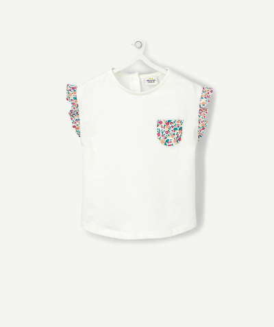 Private sales radius - WHITE AND FLOWER-PATTERNED T-SHIRT IN ORGANIC COTTON