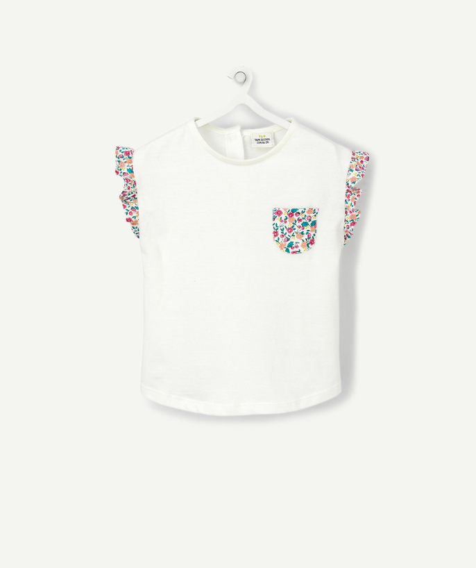 Low prices radius - WHITE AND FLOWER-PATTERNED T-SHIRT IN ORGANIC COTTON