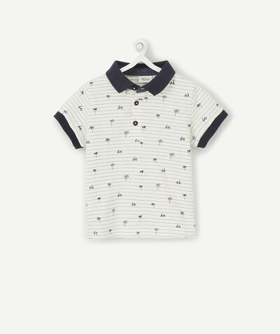 Sales radius - BLUE AND WHITE STRIPED POLO SHIRT WITH A PALM TREE AND SCOOTER PRINT
