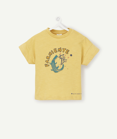 ECODESIGN radius - YELLOW T-SHIRT IN ORGANIC COTTON WITH A MESSAGE IN BOUCLE