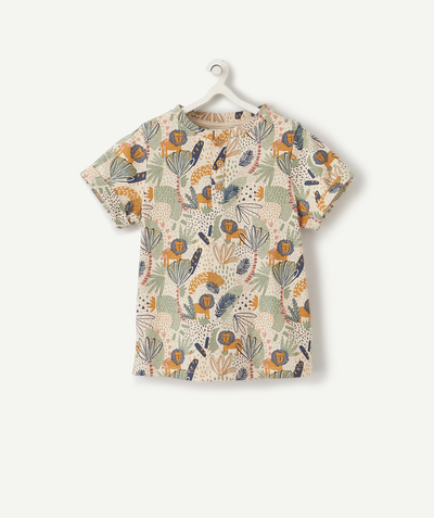 T-shirt Rayon - LE T-SHIRT BEIGE EN COTON BIOLOGIQUE IMPRIMÉ LIONS ET FEUILLAGE