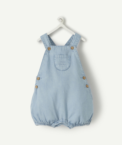 Sleep bag - Playsuit - Pramsuits family - SHORT DUNGAREES IN LIGHT BLUE COTTON