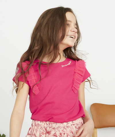 Special Occasion Collection radius - FUCHSIA T-SHIRT IN ORGANIC COTTON WITH TULLE FRILLS