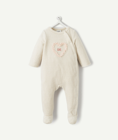 Baby-girl radius - FLUFFY STRIPED SLEEP SUIT IN ORGANIC COTTON WITH A HEART IN RELIEF