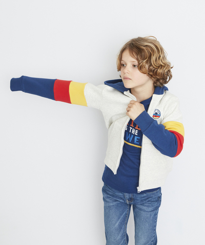 Boy radius - CREAM AND TRICOLOURED ZIPPED HOODED SWEATSHIRT IN RECYCLED FIBRES