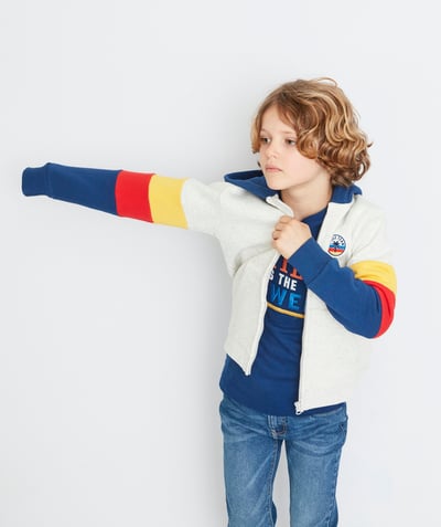 Boy radius - CREAM AND TRICOLOURED ZIPPED HOODED SWEATSHIRT IN RECYCLED FIBRES