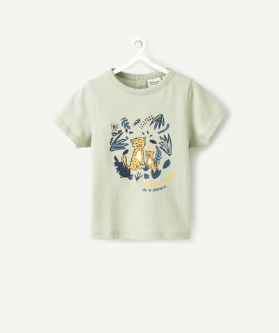 T-shirty - Koszulki Rayon - ZIELONY T-SHIRT Z WŁÓKIEN Z RECYKLINGU Z TYGRYSAMI