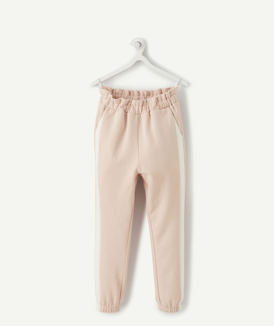 Girl radius - GIRLS' PINK JOGGING PANTS IN RECYCLED FIBERS WITH WHITE BANDS