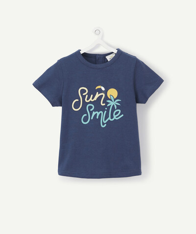 Private sales radius - NAVY T-SHIRT IN ORGANIC COTTON WITH AN EMBROIDERED MESSAGE