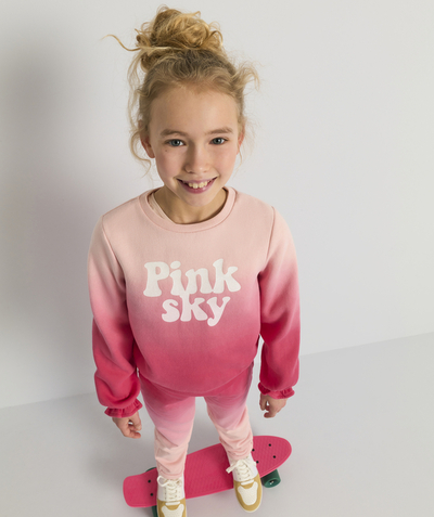 90' trends radius - GIRLS' SWEATSHIRT IN PINK RECYCLED COTTON WITH A SEQUINNED MESSAGE