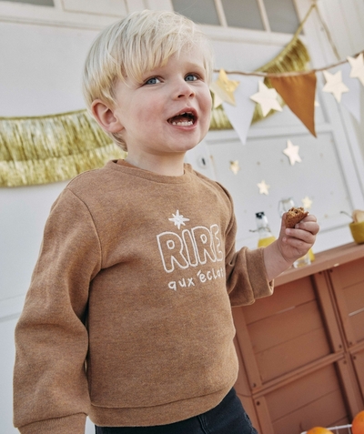 IT'S A PARTY! radius - BABY BOYS' CAMEL COTTON JUMPER WITH A POSITIVE MESSAGE