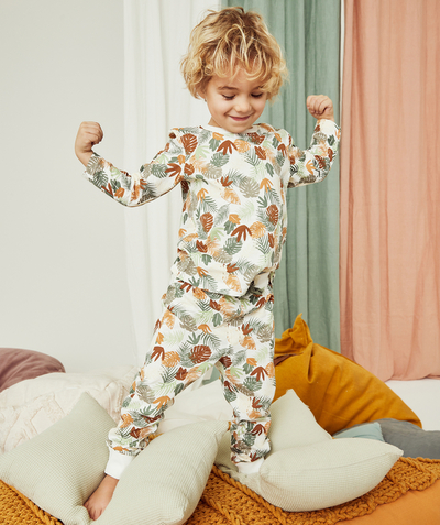 Pyjamas family - PYJAMA GARÇON EN COTON RECYCLÉ BLANC IMPRIMÉ FEUILLAGES
