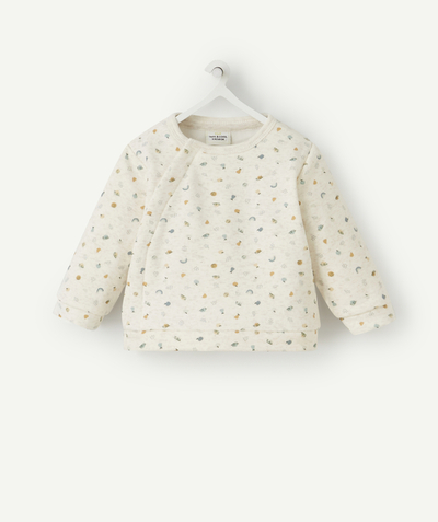 Top family - BABIES' BEIGE AND PRINTED SWEATSHIRT IN RECYCLED COTTON