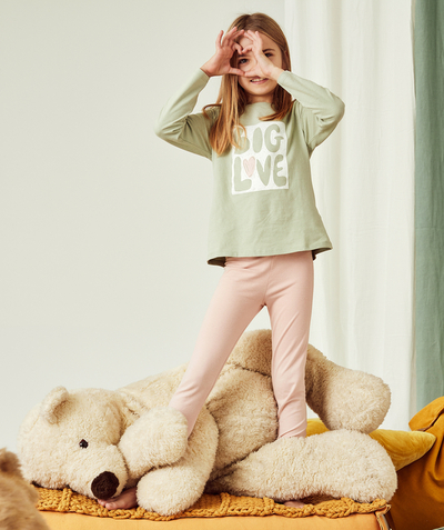 Nightwear radius - GIRLS' GREEN AND PINK COTTON PYJAMAS WITH A MESSAGE CAN