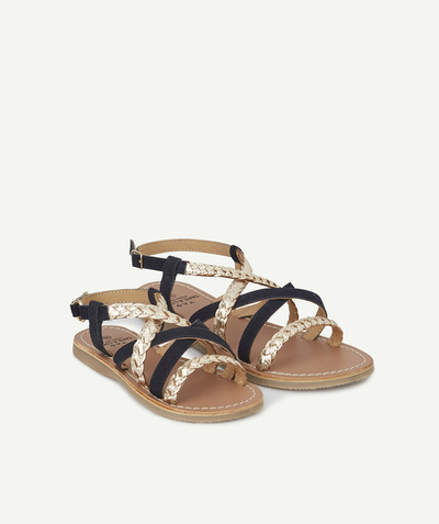 Girl radius - NAVY BLUE AND GOLD COLOR PLAITED LEATHER SANDALS