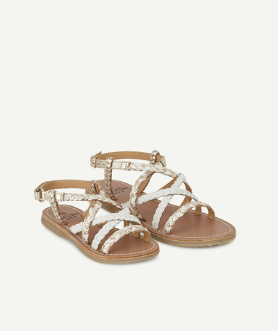 Girl radius - WHITE AND GOLD PLAITED LEATHER SANDALS