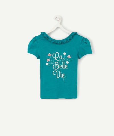 Girl radius - GREEN T-SHIRT IN ORGANIC COTTON WITH AN EMBROIDERED MESSAGE