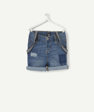 ECODESIGN radius - DENIM BERMUDA SHORTS WITH A TORN EFFECT AND REMOVABLE BRACES