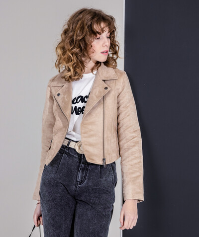 Special Occasion Collection Sub radius in - BEIGE SUEDE BIKER-STYLE JACKET