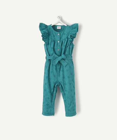 Jumpsuits - Dungarees radius - GREEN JUMPSUIT IN OPENWORK COTTON WITH A TIE BELT