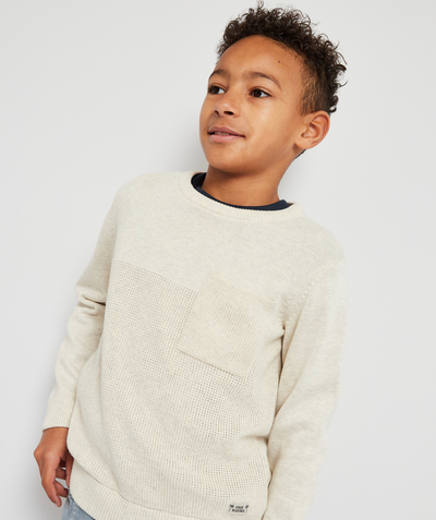 Pullover - Cardigan radius - BEIGE KNITTED JUMPER WITH A POCKET OVER THE HEART