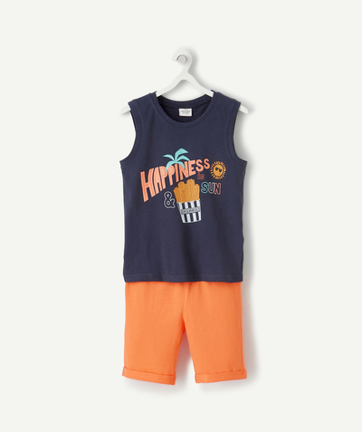 ECODESIGN radius - BOYS' SHORT PYJAMAS IN RECYCLED COTTON WITH A HAPPINESS MESSAGE