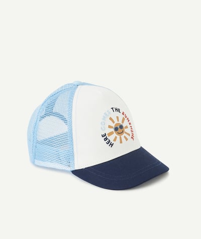 Baby-boy radius - BLUE AND WHITE PATTERNED CAP WITH A NET BACK