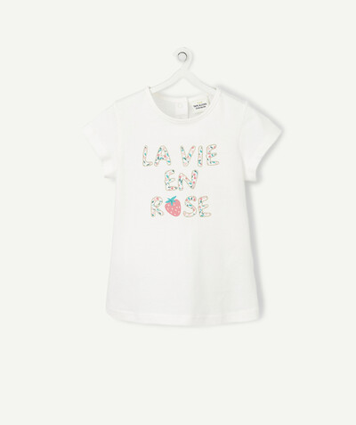 Baby-girl radius - WHITE T-SHIRT IN RECYCLED FIBRES WITH A GOLDEN MESSAGE