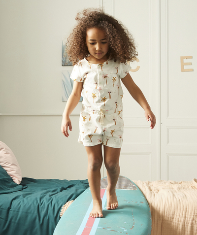 Girl radius - SHORT ONE-PIECE PYJAMAS IN RECYCLED FIBRES WITH PALM TREES