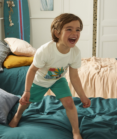 Sibling pajamas radius - WHITE AND GREEN PYJAMAS IN RECYCLED FIBRES WITH A TOUCAN