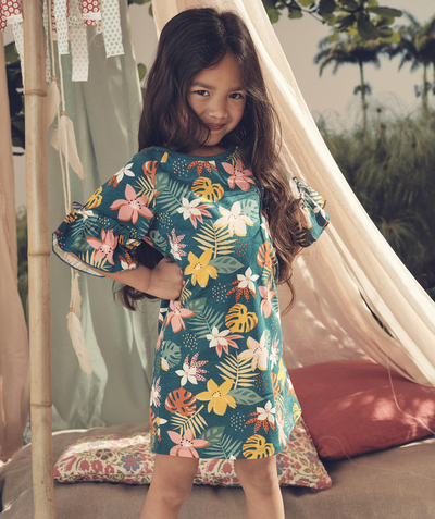 Outlet radius - GREEN TROPICAL PRINT NIGHTSHIRT IN RECYCLED FIBRES