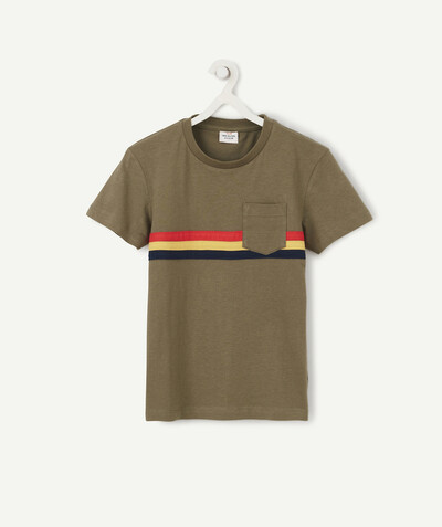 Outlet radius - KHAKI T-SHIRT IN ORGANIC COTTON WITH COLOURED BANDS