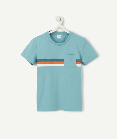 T-shirt  radius - TURQUOISE T-SHIRT IN ORGANIC COTTON WITH COLOURED BANDS