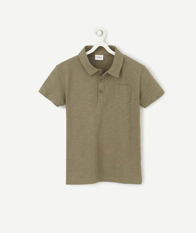Koszule - Koszulki Polo Rayon - T-SHIRT POLO KHAKI Z KIESZONKĄ NA KLATCE PIERSIOWEJ