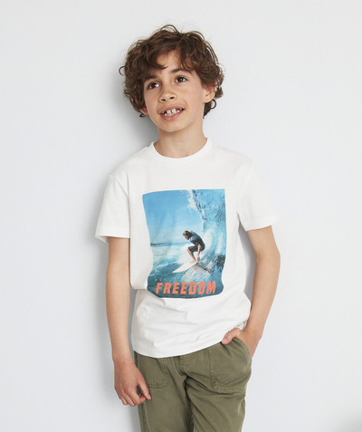Private sales radius - WHITE T-SHIRT IN ORGANIC COTTON WITH A SURF PHOTO