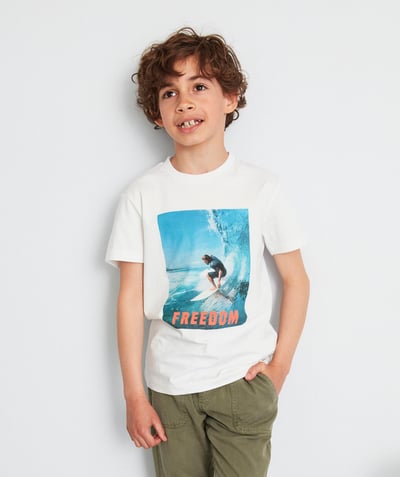 Low prices radius - WHITE T-SHIRT IN ORGANIC COTTON WITH A SURF PHOTO