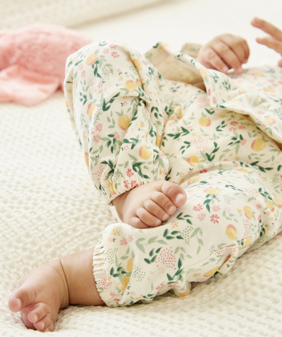 Baby-girl radius - CREAM FLOWER-PATTERNED JOGGING PANTS IN ORGANIC COTTON