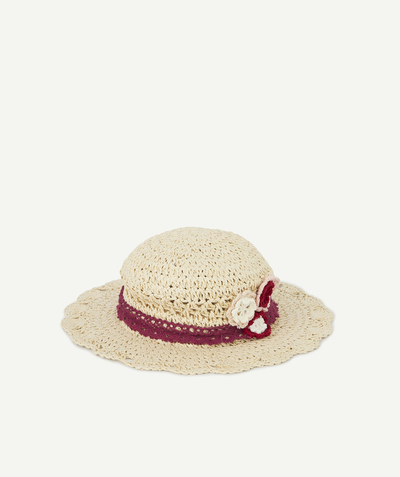 Beach collection radius - STRAW HAT WITH A HAT BAND AND EMBROIDERED FLOWERS