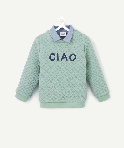 Baby-boy radius - GREEN QUILTED SWEATSHIRT WITH A REMOVABLE DENIM SHIRT COLLAR