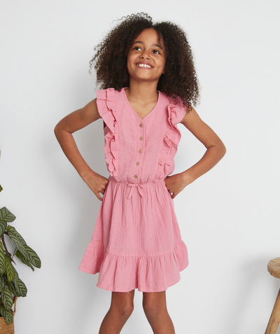 Low prices  radius - PINK FLUORESCENT EFFECT CHEESECLOTH DRESS WITH FRILLS