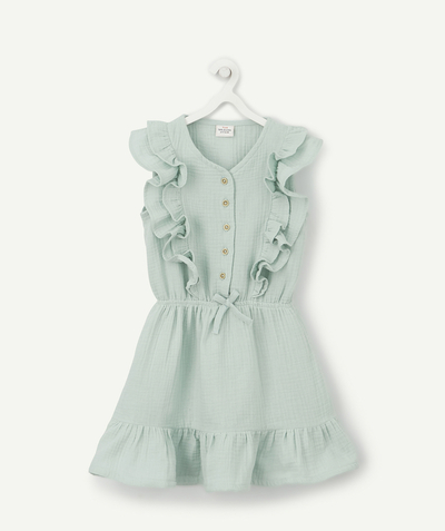 Low prices  radius - GREEN COTTON GAUZE EFFECT DRESS WITH FRILLS