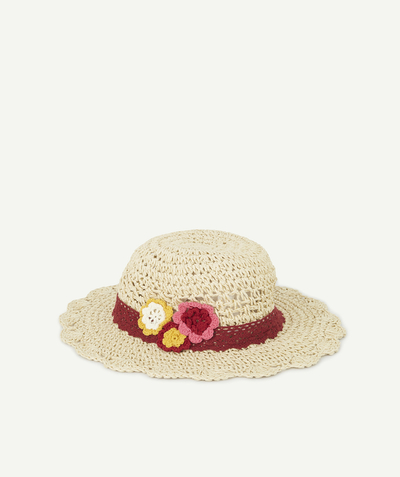 Private sales radius - STRAW HAT WITH BRODERIE ANGLAIS AND FLOWERS