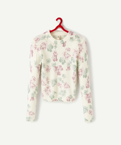 90' trends Tao Categories - GIRLS' KNITTED JUMPER CREAM WITH A FLOWER PRINT