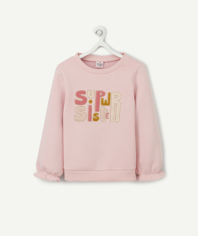 Comfy outfits radius - GIRLS' PINK SWEATSHIRT IN RECYCLE COTTON WITH A MESSAGE