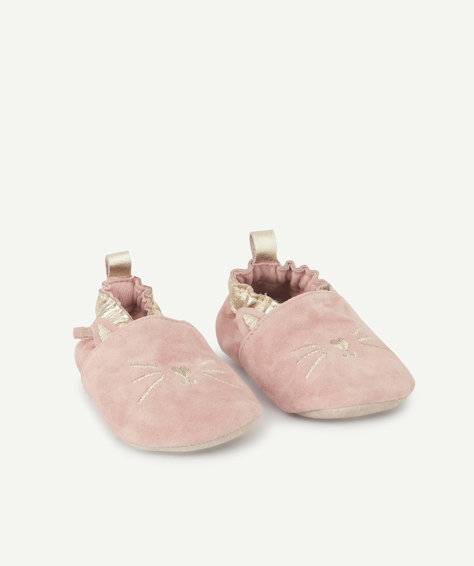 Shoes, booties radius - BABY GIRLS' PINK LEATHER SLIPPERS WITH CAT DETAILS