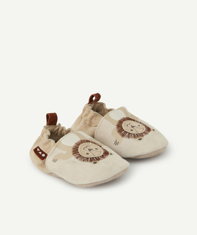 Baby-boy radius - BABY BOYS' LEATHER SLIPPERS WITH A LION PRINT