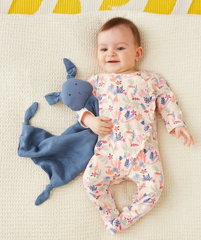 New collection radius - CREAM SLEEP SUIT IN ORGANIC COTTON WITH NAVY COLOURED DESIGNS