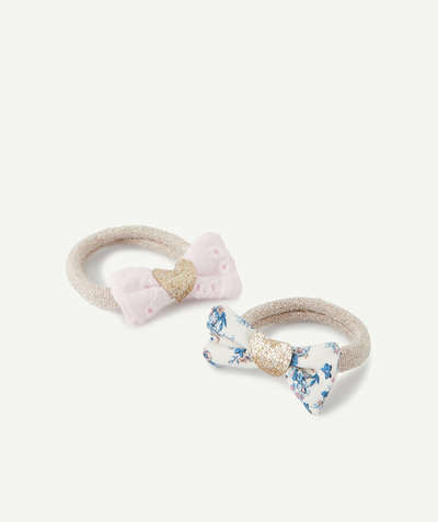 Baby-girl radius - SET OF TWO SEQUINNED ELASTICS WITH A FLORAL AND PINK BOW