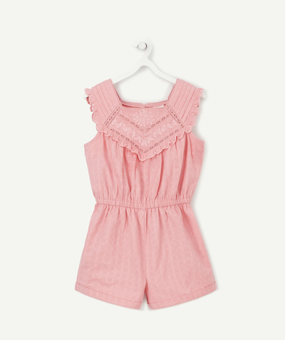 BOTTOMS radius - PINK COTTON PLAYSUIT WITH BRODERIE ANGLAIS DETAILS