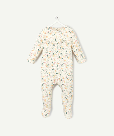 New collection radius - CREAM AND COLOURED FLORAL SLEEP SUIT IN ORGANIC COTTON